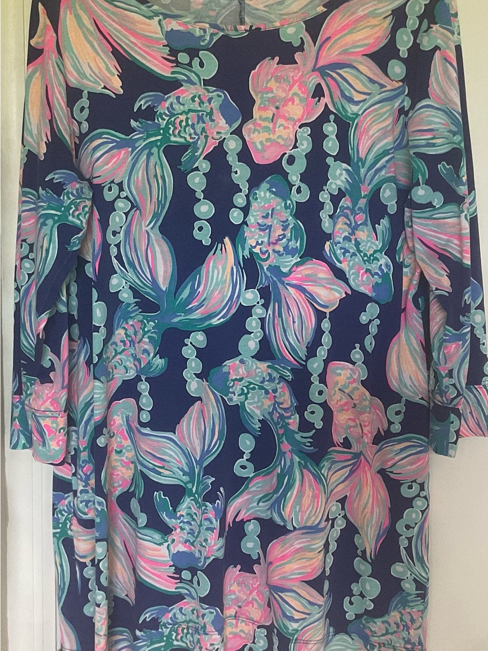 Lilly Pulitzer Navy Tunic with Pink & Aqua Floral Fish Print